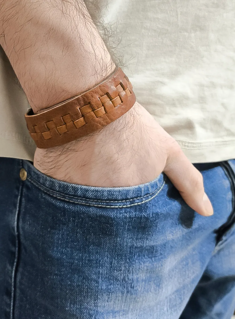 Ανδρικό βραχιόλι με δέρμα & ανοξείδωτο ατσάλι, 22 εκατοστά, TRIBUTE,0230377201